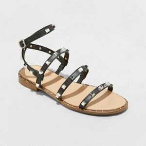 A New Day Sandals Astrid Studded Strappy Gladiator Black Womens